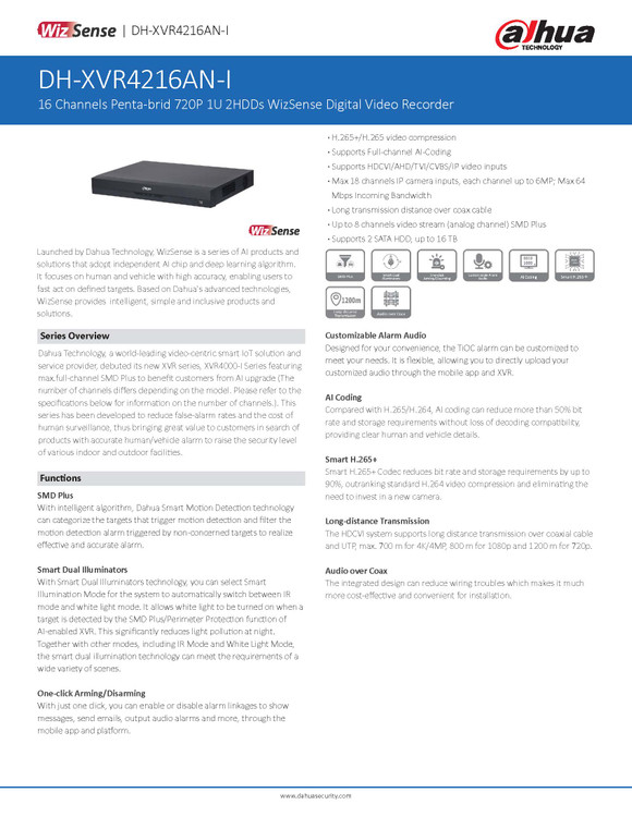 ضبط کننده ویدئویی 16 کانال داهوا Dahua XVR DH-XVR4216AN-I