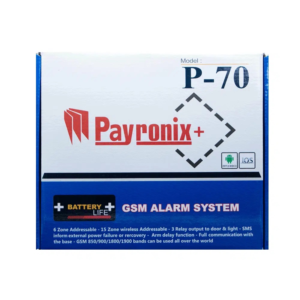 دزدگیر سیم کارتی  6 زون با سیم و 3 زون بی سیم پایرونیکس Security Alarm PAYRONIX P70