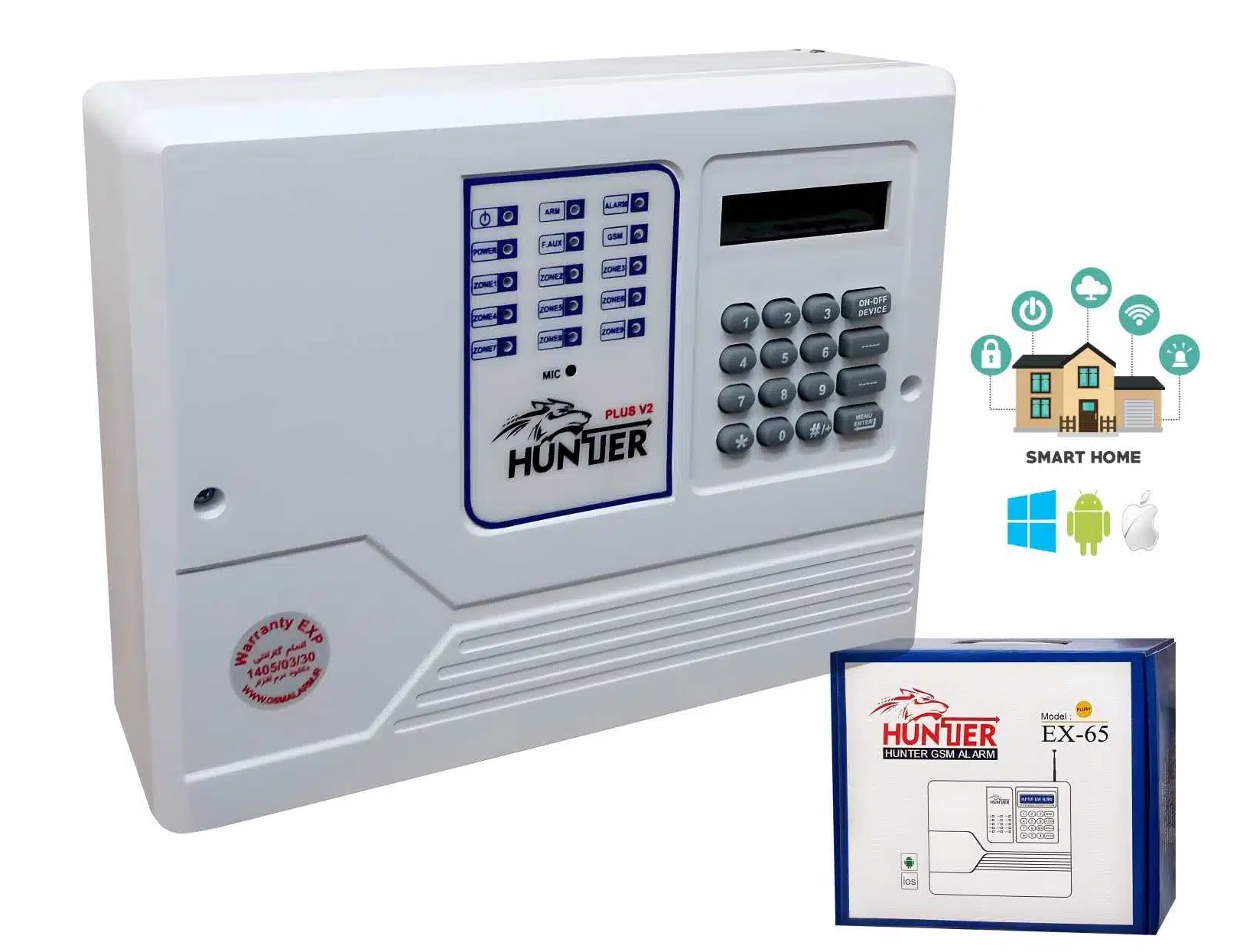 دزدگیر سیم کارتی 6 زون با سیم و 3 زون بی سیم هانتر Security Alarm HUNTER EX65